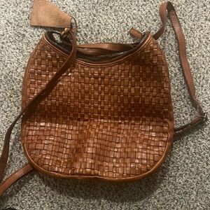 Brown leather handbag